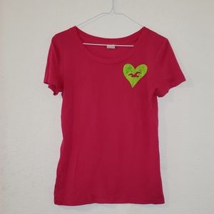 Hollister Pink and Lime Green Tshirt